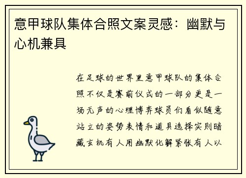 意甲球队集体合照文案灵感：幽默与心机兼具