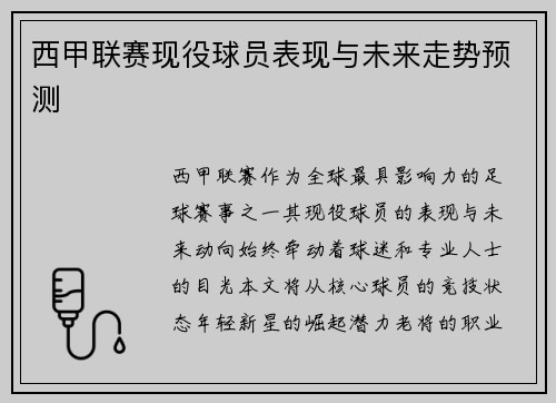 西甲联赛现役球员表现与未来走势预测